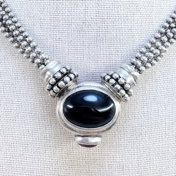Joseph Esposito Sterling Silver 925 Black Onyx Amber Beaded Necklace 18.5" - Picture 1 of 15